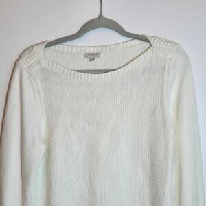 Talbots Women's Long Sleeve Crew Neck Pull Over Sweater Sz M Cream Cotton Blend